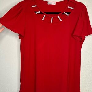 Madison Red Short Sleeve Top with Embellishments